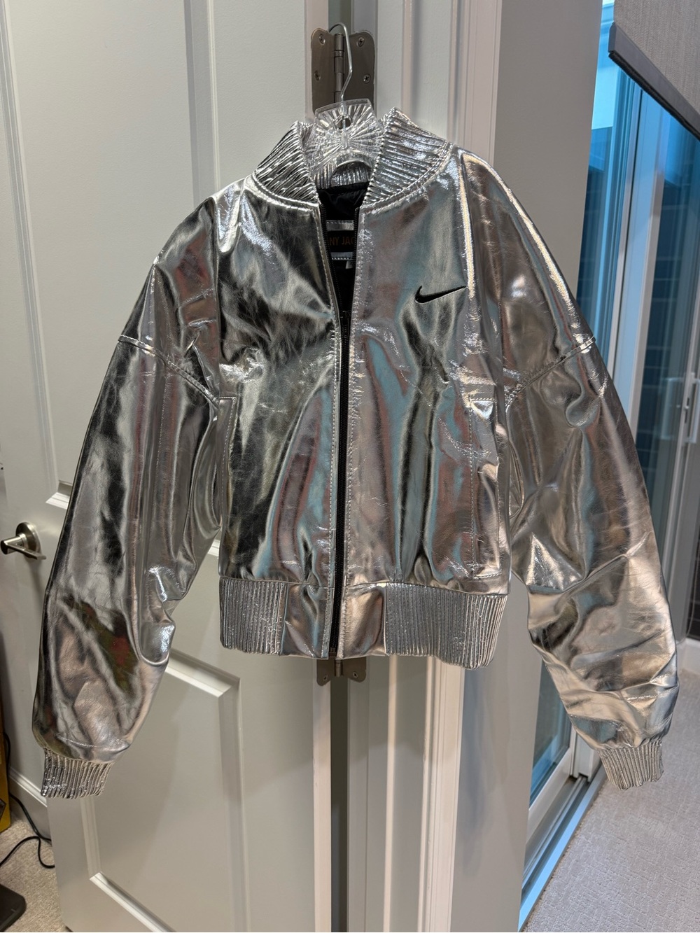 Women's Metallic Silver Bomber Jacket